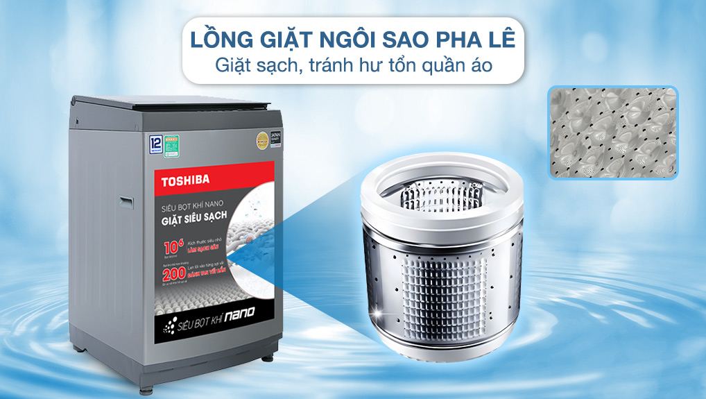 Máy giặt Toshiba Inverter 12 kg AW-DUK1300KV(SG) - Lồng giặt ngôi sao pha lê