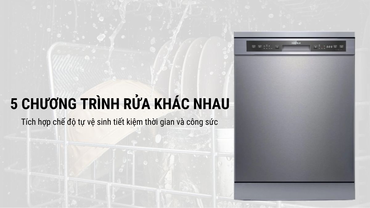 Hafele HDW-F60G (535.29.590) trang bị đa dạng chương trình rửa tiện lợi