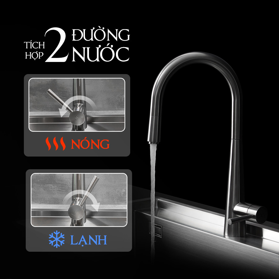 tích hợp 2 đường nước nóng lạnh - Vòi rửa chén Malloca K095SS